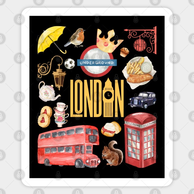 London England Classic Travel Icons Collage Sticker by TuncGK